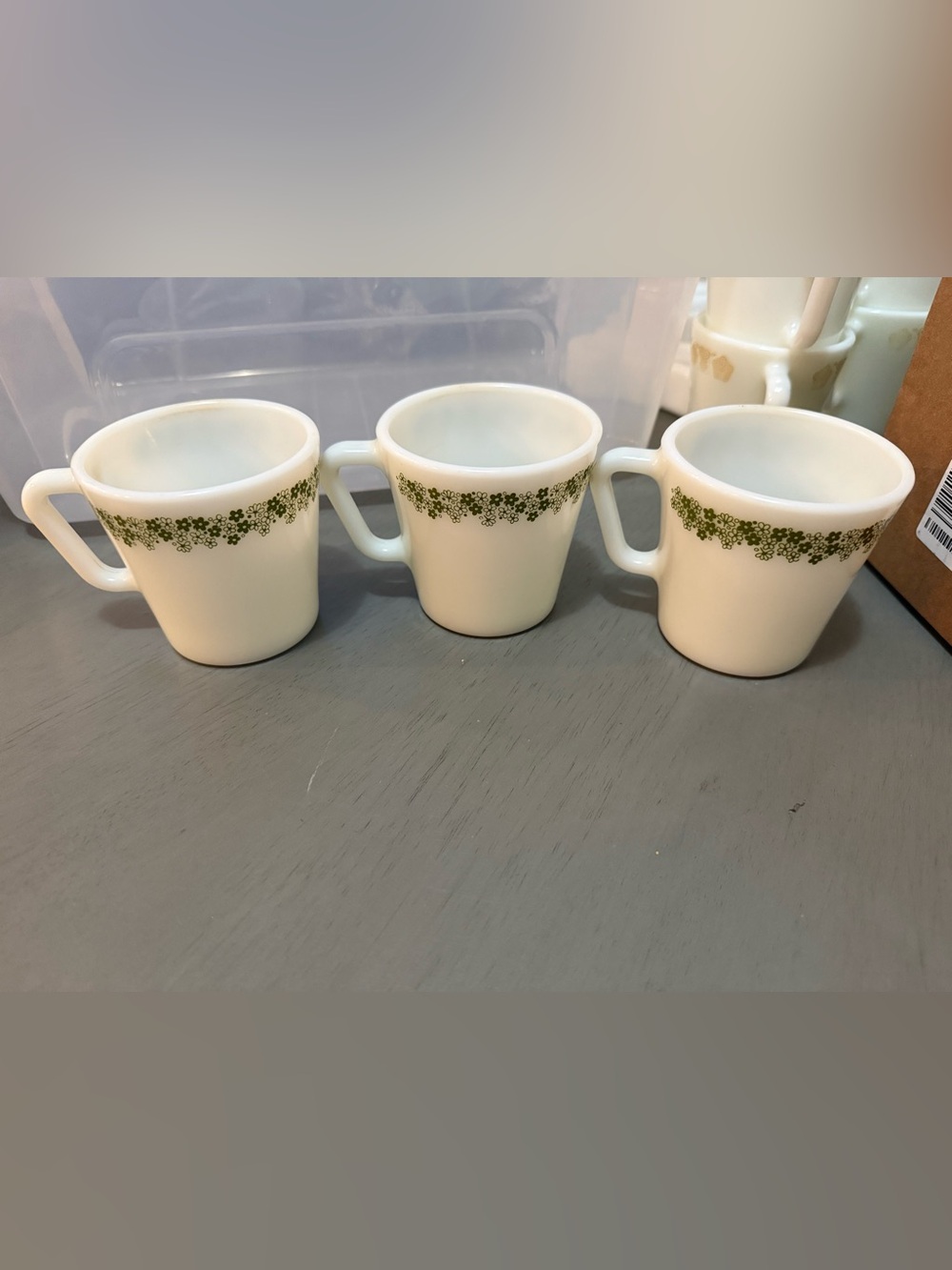 3 Vintage PYREX Corelle Corning Mugs Cups Spring Blossom Crazy Daisy Green White